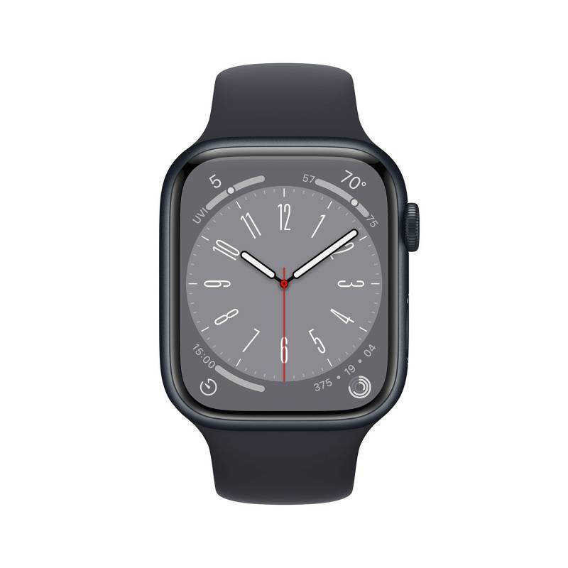 Apple Watch Series 8 Aluminium 45mm Αδιάβροχο με Παλμογράφο (Midnight with Midnight Sport Band) MNP13GK/A