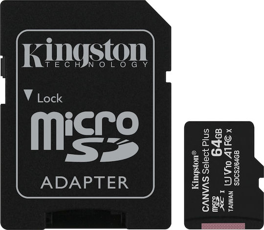 Kingston Canvas Select Plus microSDXC 64GB Class 10 U1 V10 A1 UHS-I με αντάπτορα